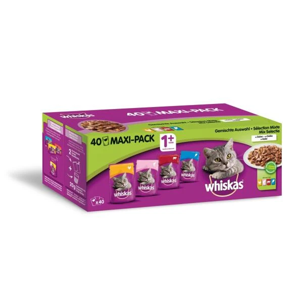 Whiskas Maaltijdzakjes 1+ MIX Selection Vis- En Vleesgelei 40 × 100 G 3 Whiskas Maaltijdzakjes 1+ MIX Selection Vis- En Vleesgelei 40 × 100 G